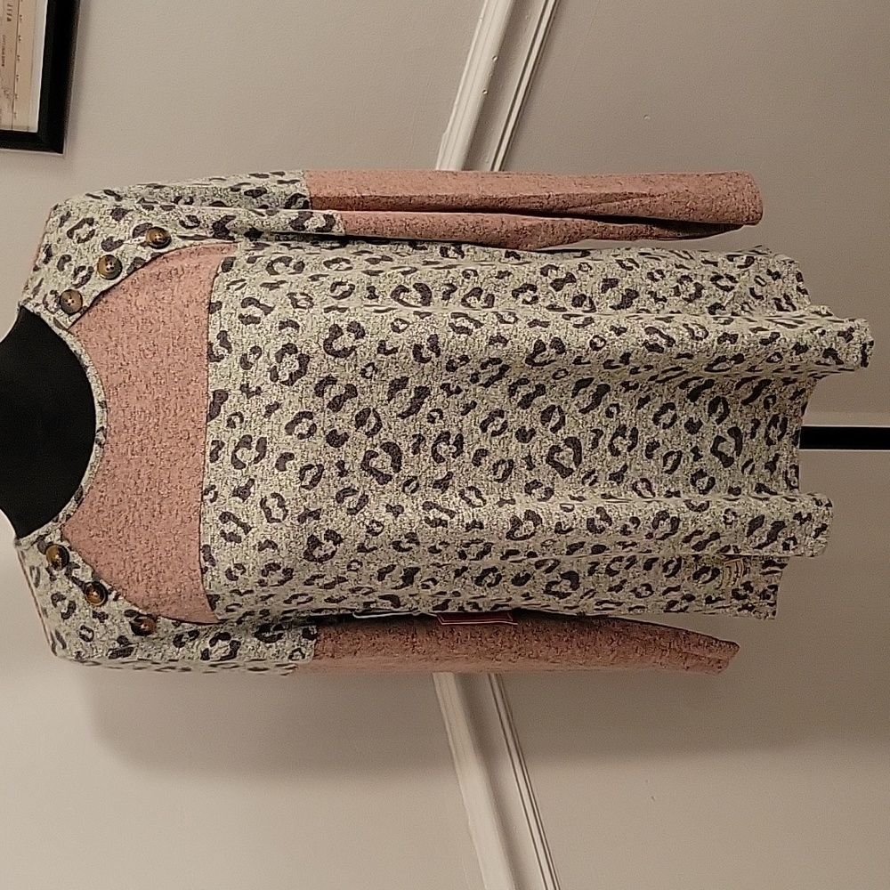 Simply Southern button knit top leopard print pink and black Womens